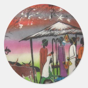 African Christmas Nativity Scene Classic Round Sticker
