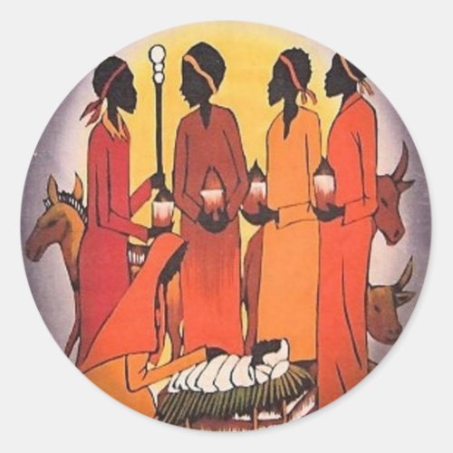 African Christmas Nativity Scene Classic Round Sticker