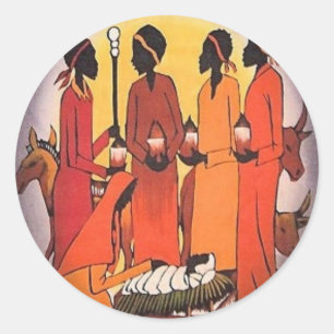 African Christmas Nativity Scene Classic Round Sticker