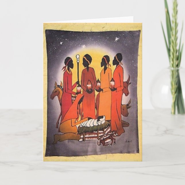 African Christmas Nativity Scene Holiday Card (Front)