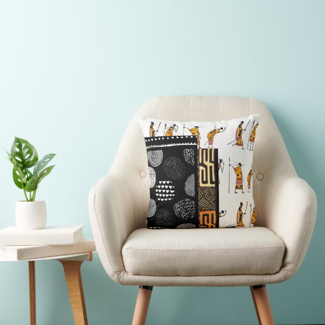 African Collage Silhouette  Throw Pillow (Chair)
