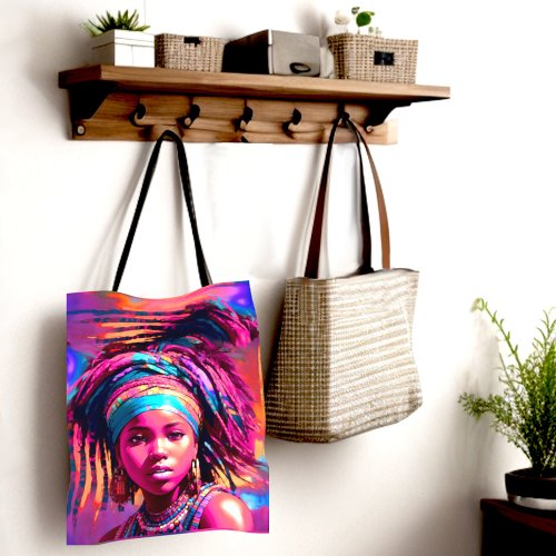 African colorful girl design print tote bag