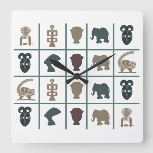 african colorful symbols pattern square wall clock