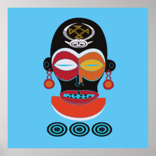 African colorful tattoos mask poster