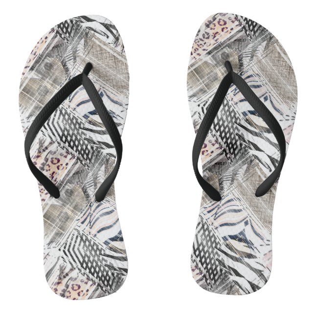African, combo, skin, tiger, Jaguar, spotted, str Flip Flops (Footbed)