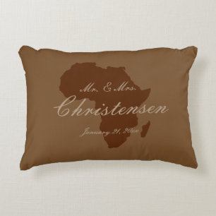 "African Continent in Dark Brown" - Name/Date [a] Accent Pillow