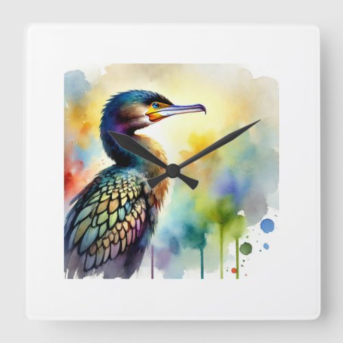 African Cormorant 040724AREF124 _ Watercolor Square Wall Clock