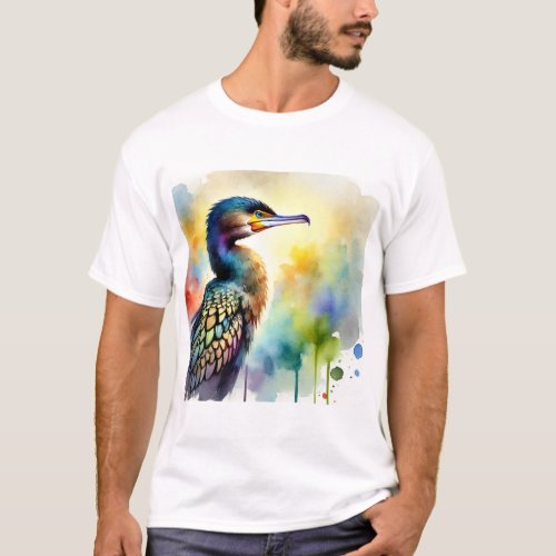 African Cormorant 040724AREF124 _ Watercolor T_Shirt