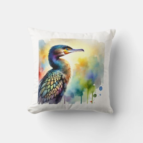 African Cormorant 040724AREF124 _ Watercolor Throw Pillow