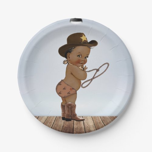 African Cowboy On His Way Baby Shower Paper Plate