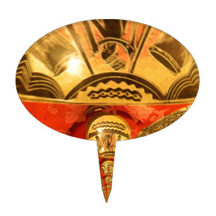 African Cultural Art: Rich Golden Red Design Cake Topper