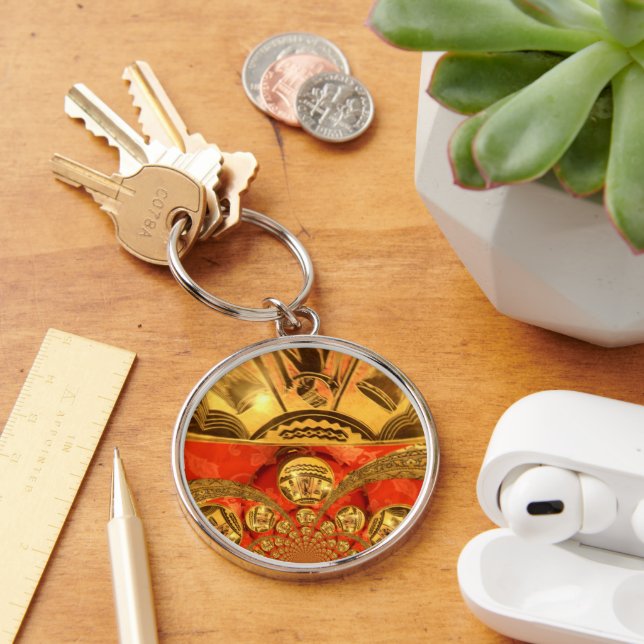 African Cultural Art: Rich Golden Red Design Keychain (Desk)