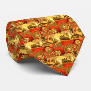 African Cultural Art: Rich Golden Red Design Neck Tie