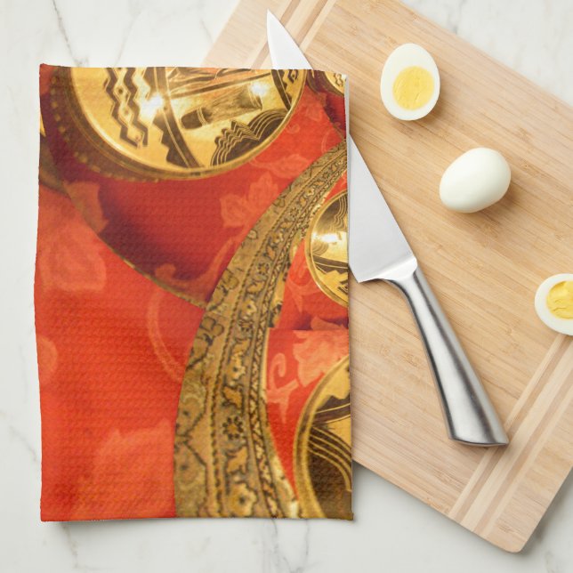 African Cultural Art: Rich Golden Red Design Towel (Quarter Fold)