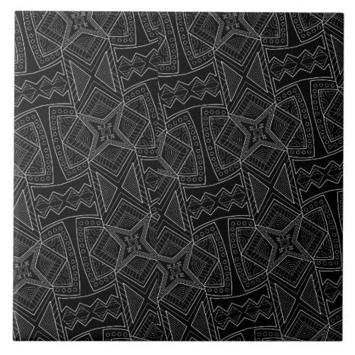 African Culture Black and White  Ceramic Tile