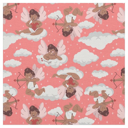 african cupid black cherub angel valentines    fabric