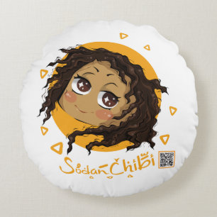 African cute chibi girl round pillow