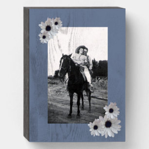 African Daisies Blue Frame Photo of Couple Wooden Box Sign