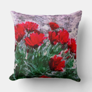 African Daisies Red With Wall Watercolor Throw Pillow