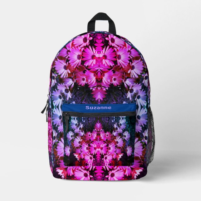 African Daisy Flowers Abstract Tinted Personalized Printed Backpack (Front)