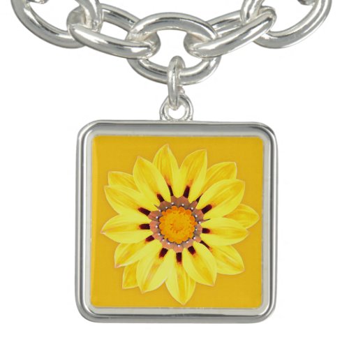 African Daisy  Gazania _ Mustard Gold Charm Bracelet