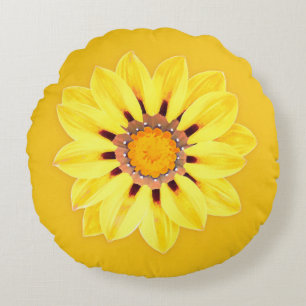 African Daisy / Gazania - Mustard Gold Round Pillow