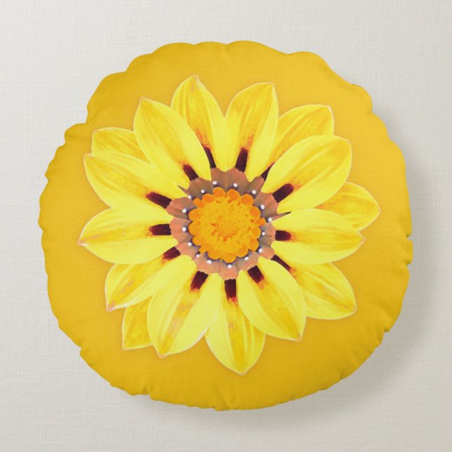 African Daisy / Gazania - Mustard Gold Round Pillow (Front)