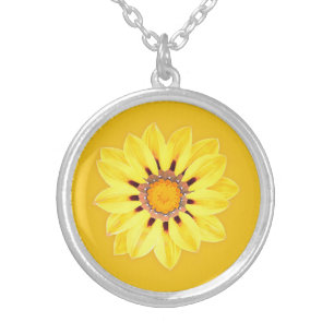 African Daisy / Gazania - Mustard Gold Silver Plated Necklace