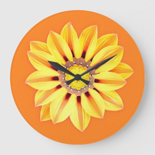 African Daisy  Gazania _ Orange and Yellow Large Clock