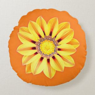 African Daisy / Gazania - Orange and Yellow Round Pillow