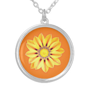 African Daisy / Gazania - Orange and Yellow Silver Plated Necklace