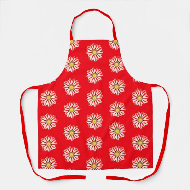 African Daisy / Gazania, Red and White Striped Apron (Front)