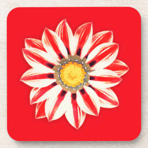 African Daisy / Gazania - Red and White Striped Beverage Coaster