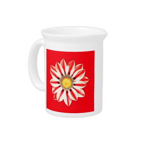 African Daisy  Gazania _ Red and White Striped Beverage Pitcher