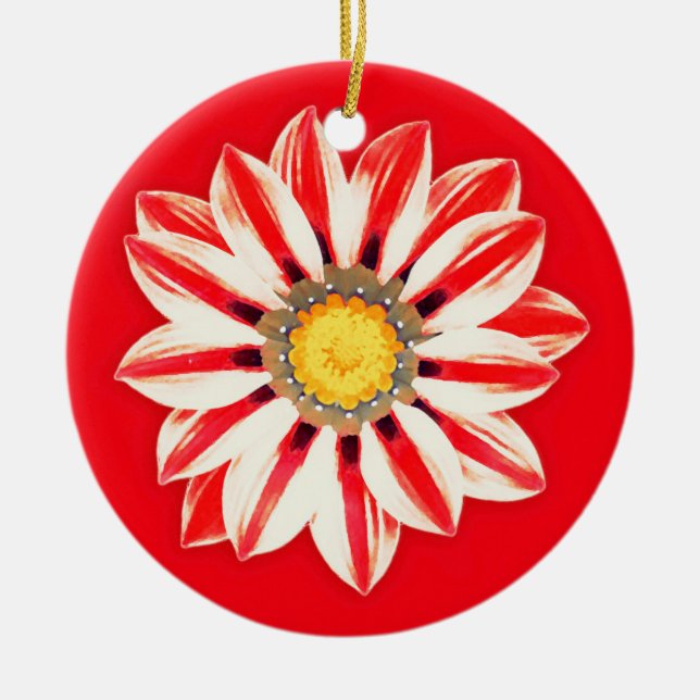 African Daisy / Gazania - Red and White Striped Ceramic Ornament (Front)