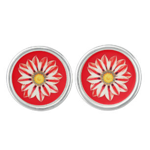 African Daisy / Gazania - Red and White Striped Cufflinks