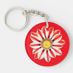 African Daisy / Gazania - Red and White Striped Keychain