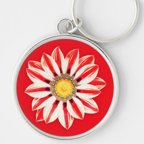 African Daisy  Gazania _ Red and White Striped Keychain