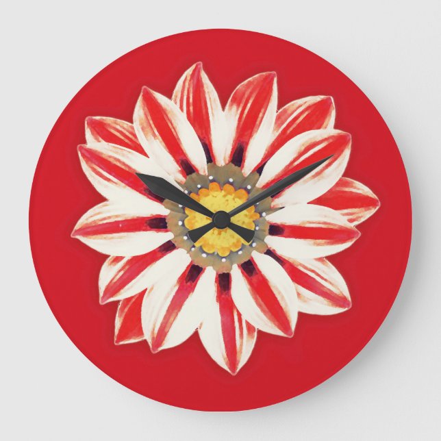 African Daisy / Gazania - Red and White Striped Large Clock (Front)