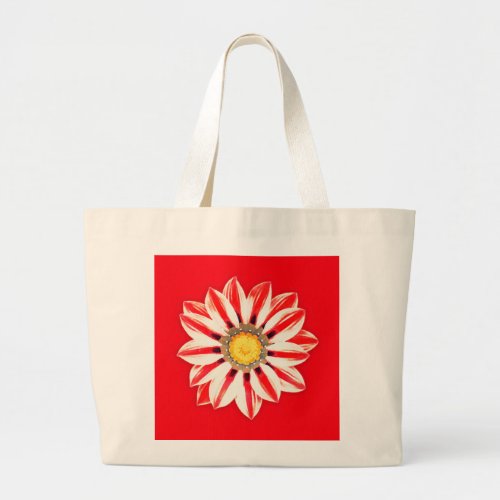 African Daisy  Gazania _ Red and White Striped Large Tote Bag