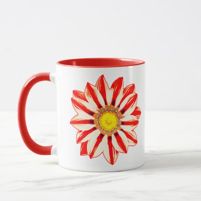 African Daisy / Gazania Red and White Striped Mug (Left)