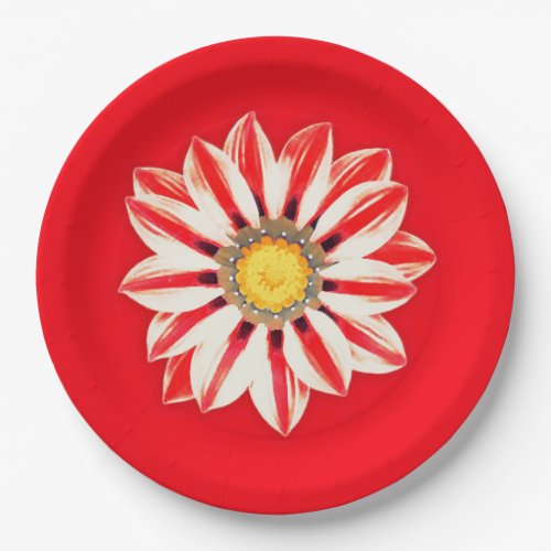 African Daisy  Gazania _ Red and White Striped Paper Plates