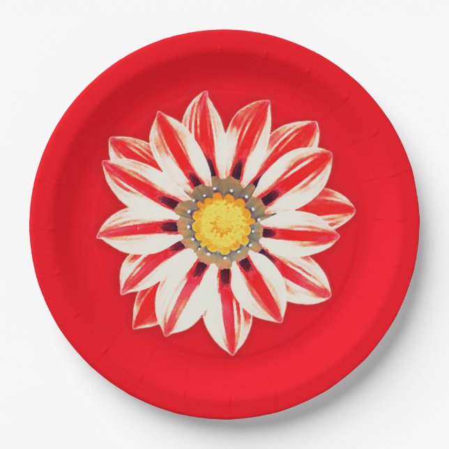 African Daisy / Gazania - Red and White Striped Paper Plates (Front)