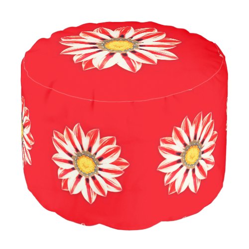 African Daisy  Gazania _ Red and White Striped Pouf