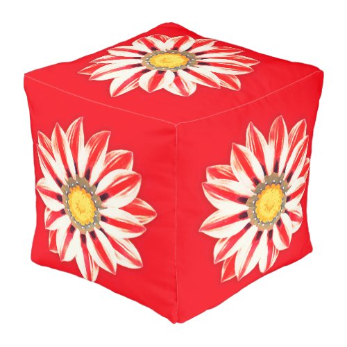 African Daisy  Gazania _ Red and White Striped Pouf