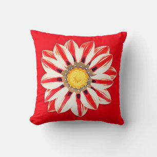 African Daisy / Gazania - Red and White Striped Throw Pillow