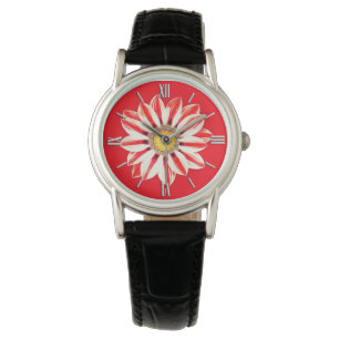 African Daisy / Gazania - Red and White Striped Watch