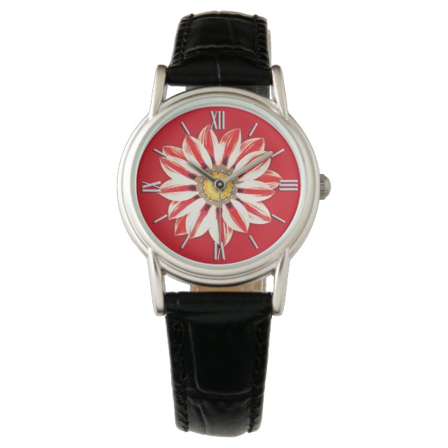 African Daisy / Gazania - Red and White Striped Watch (Front)