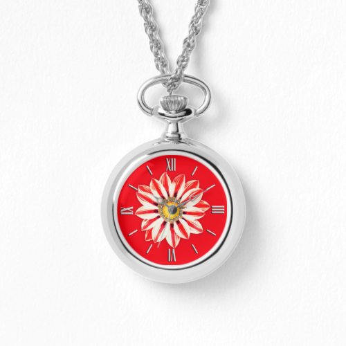 African Daisy  Gazania _ Red and White Striped Watch