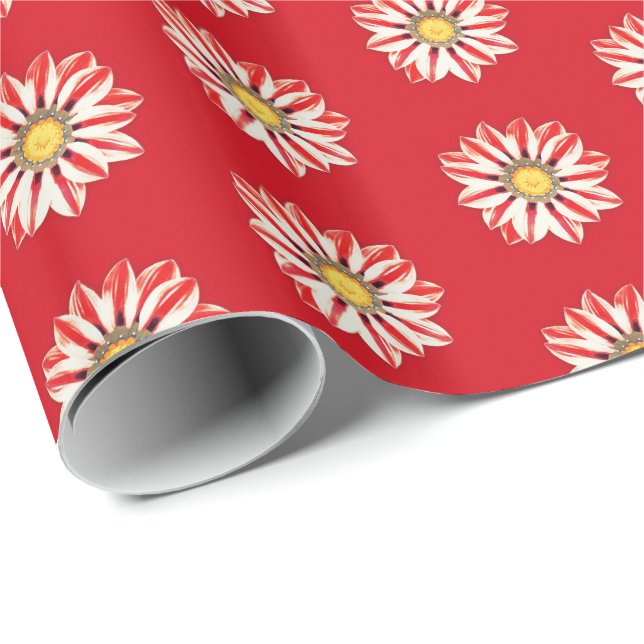 African Daisy / Gazania Red and White Striped Wrapping Paper (Roll Corner)